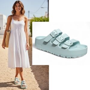 New Papillio Birkenstock Florida Eva flex platform sandals surf green beach boho